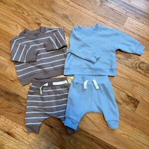 Two Sets of Carter's Newborn Brown and Blue Sweatsuits